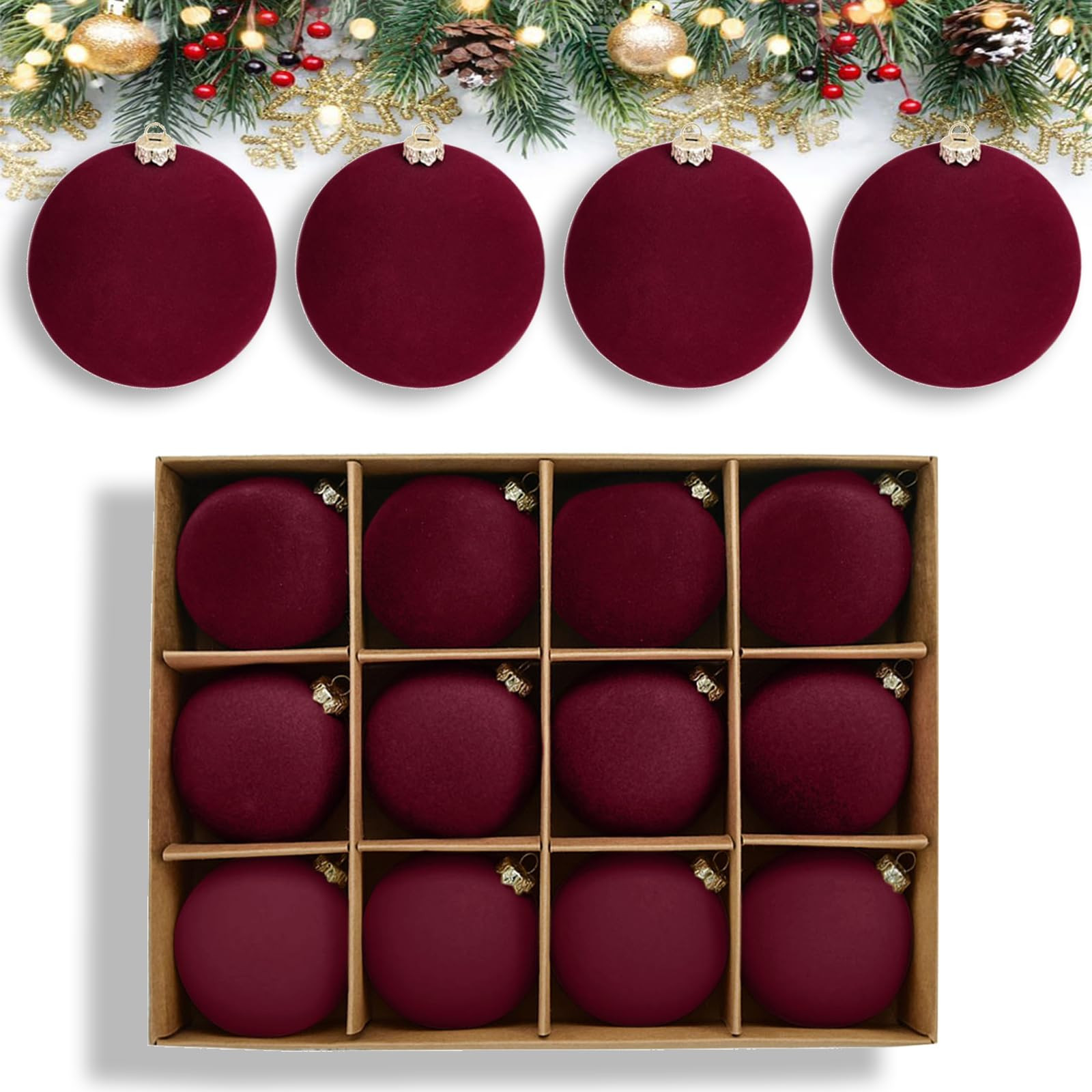 Dark Red Velvet Ornaments for Christmas Tree - 12PCS Velvet Christmas Ornaments Balls 2.36'' - Bu... | Amazon (CA)