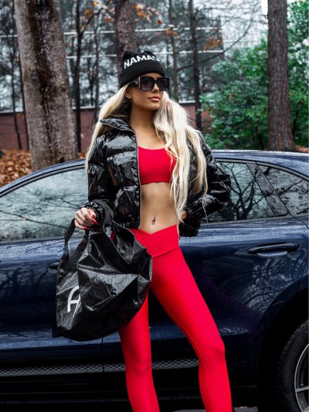 Sporty Casual Outfit!! Follow @hollyjoannew for style and beauty! Glad you’re here babe! Xx

Revolve 
Beach Riot Cara Red Rib Sports Bra/Leggings, tts
Sam Black Patent Puffer Jacket 
Anine Bing Sport Tote
Schutz Heeled Suede Booties
Spiritual Gangster Namaste Black White Beanie Hat

#LTKstyletip #LTKtravel #LTKfitness