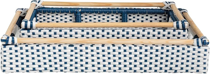 Mud Pie Blue and White Rattan Tray Set | Amazon (US)