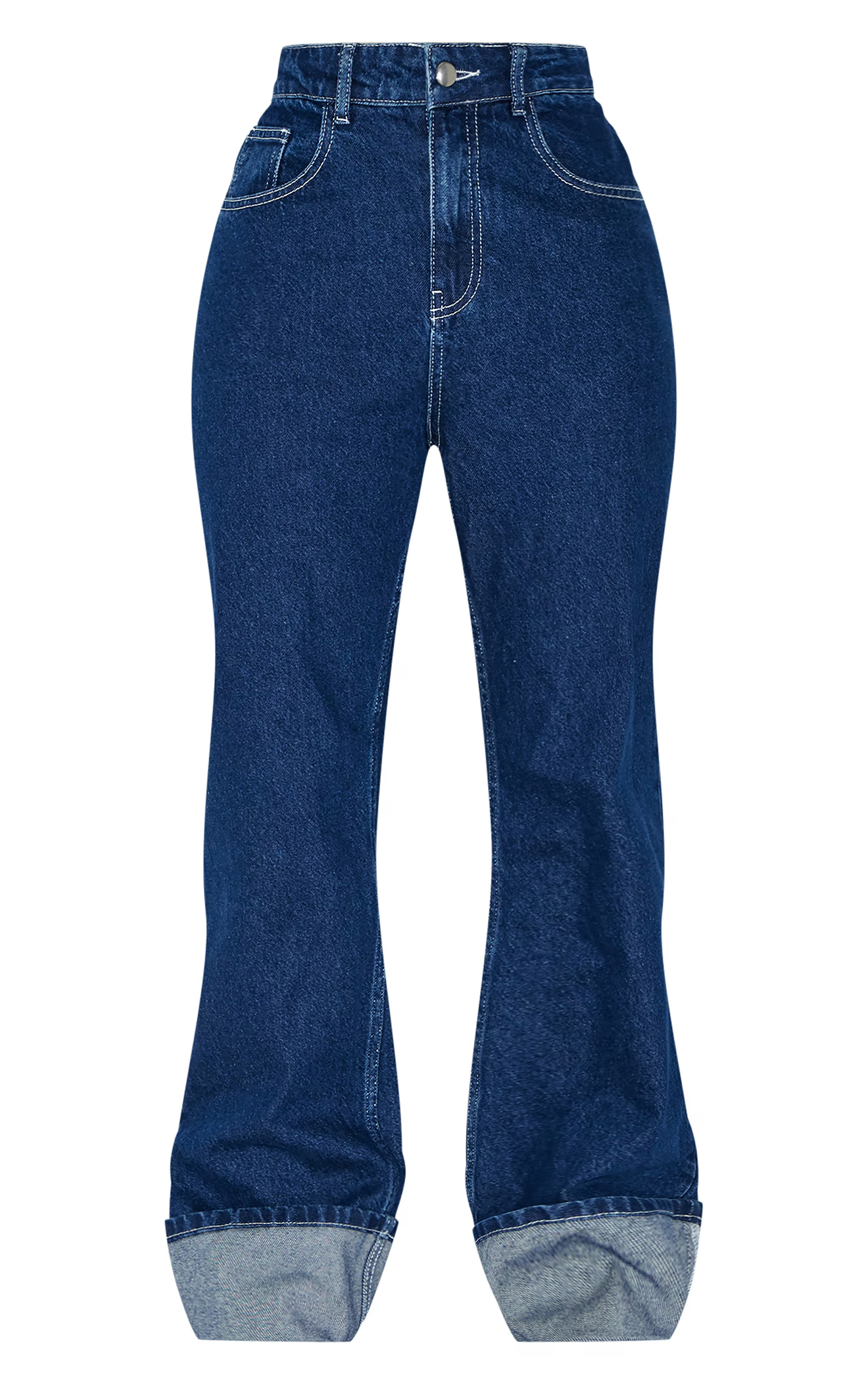 Petite Indigo Denim Turn Up Wide Leg Jeans | PrettyLittleThing US