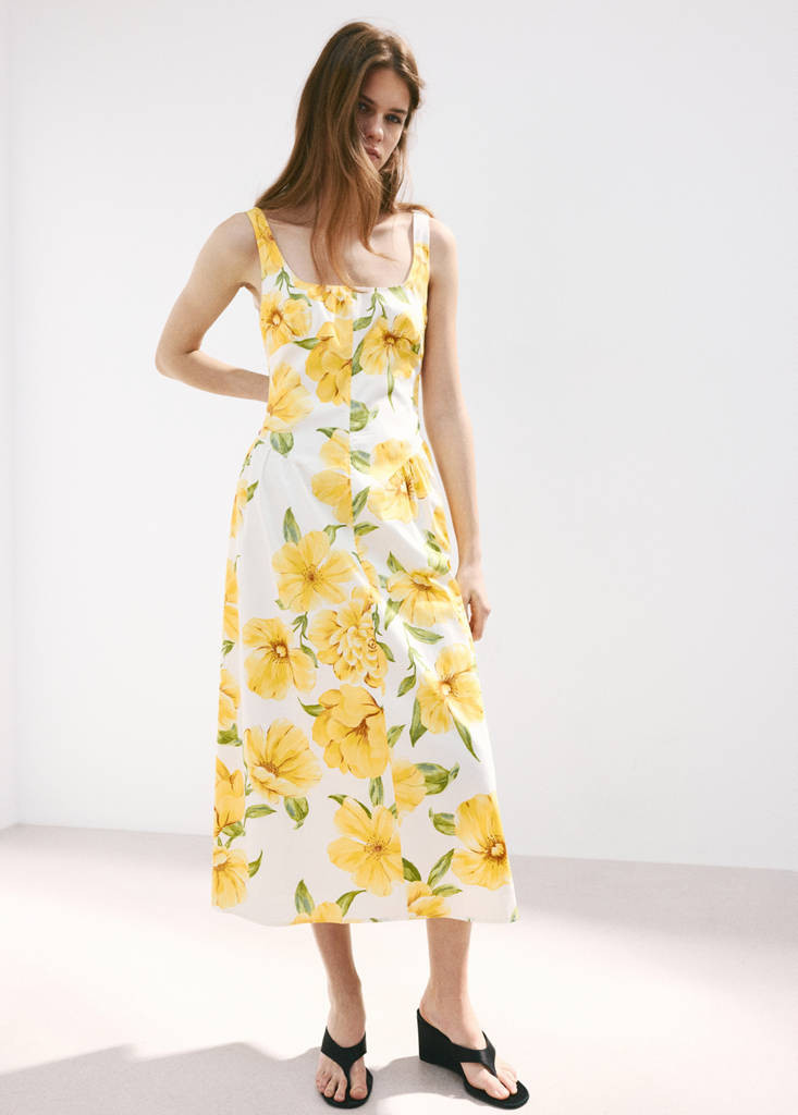 Floral-print dress with gathered waist yellow - Women - 10 - MANGO | Mango (US/MX/AU)