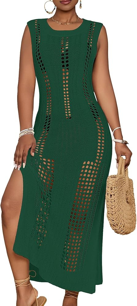 Bsubseach Crochet Beach Cover Ups for Women Sleeveles Swimsuit Coverups Hollow Out Summer Knit Bi... | Amazon (US)