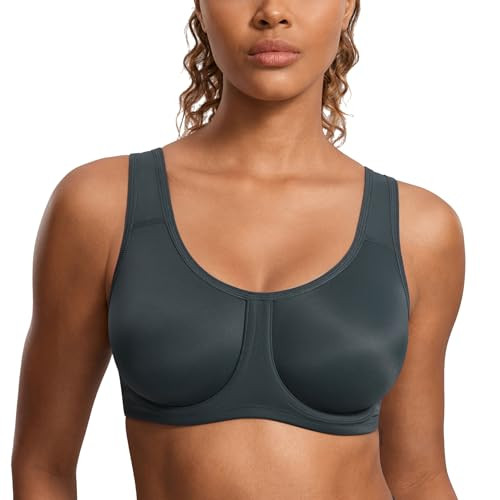 SYROKAN Women's Max Control Underwire Sports Bra High Impact Plus Size with Adjustable Straps Unlined Bra Melanite 38C | Amazon (US)
