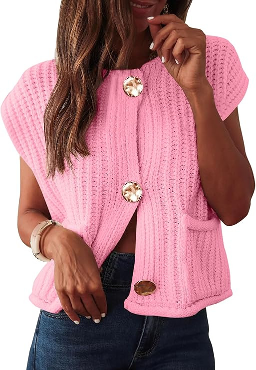 ANRABESS Women Chunky Knit Sweater Vest Button Down Casual Sleeveless Cardigan with Pockets Sprin... | Amazon (US)