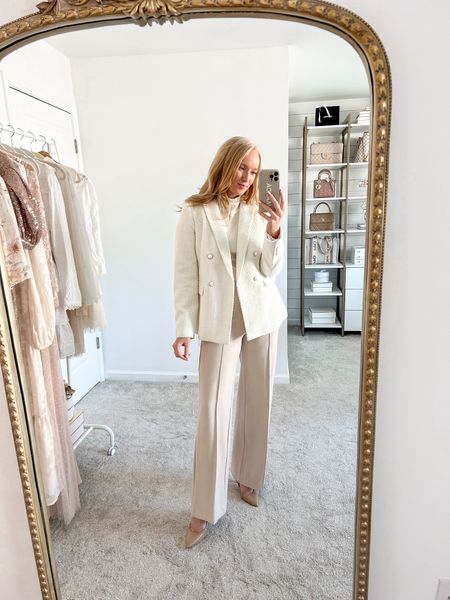 Neutral and classic look for a workwear outfit. Loving this blazer from Ann Taylor to wear over fitted tops  

#LTKunder100 #LTKstyletip #LTKworkwear