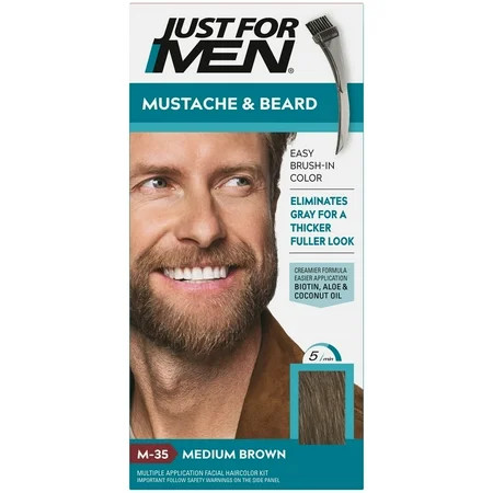 Just For Men Mustache & Beard, Beard Coloring for Gray Hair with Brush Included - Color: Medium Brow | Walmart (US)