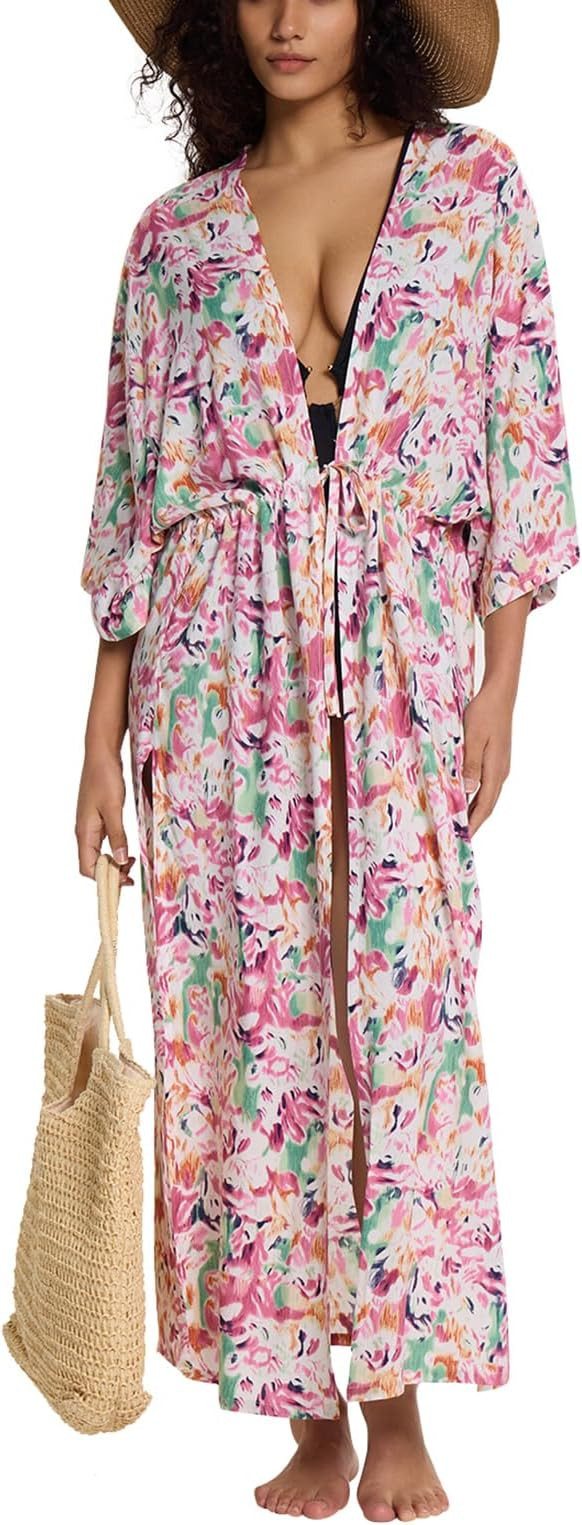 Women's Long Kimono Swimsuit Coverups Open Front Casual Loose Beach Cover Up Cardigans for Swimwe... | Amazon (US)