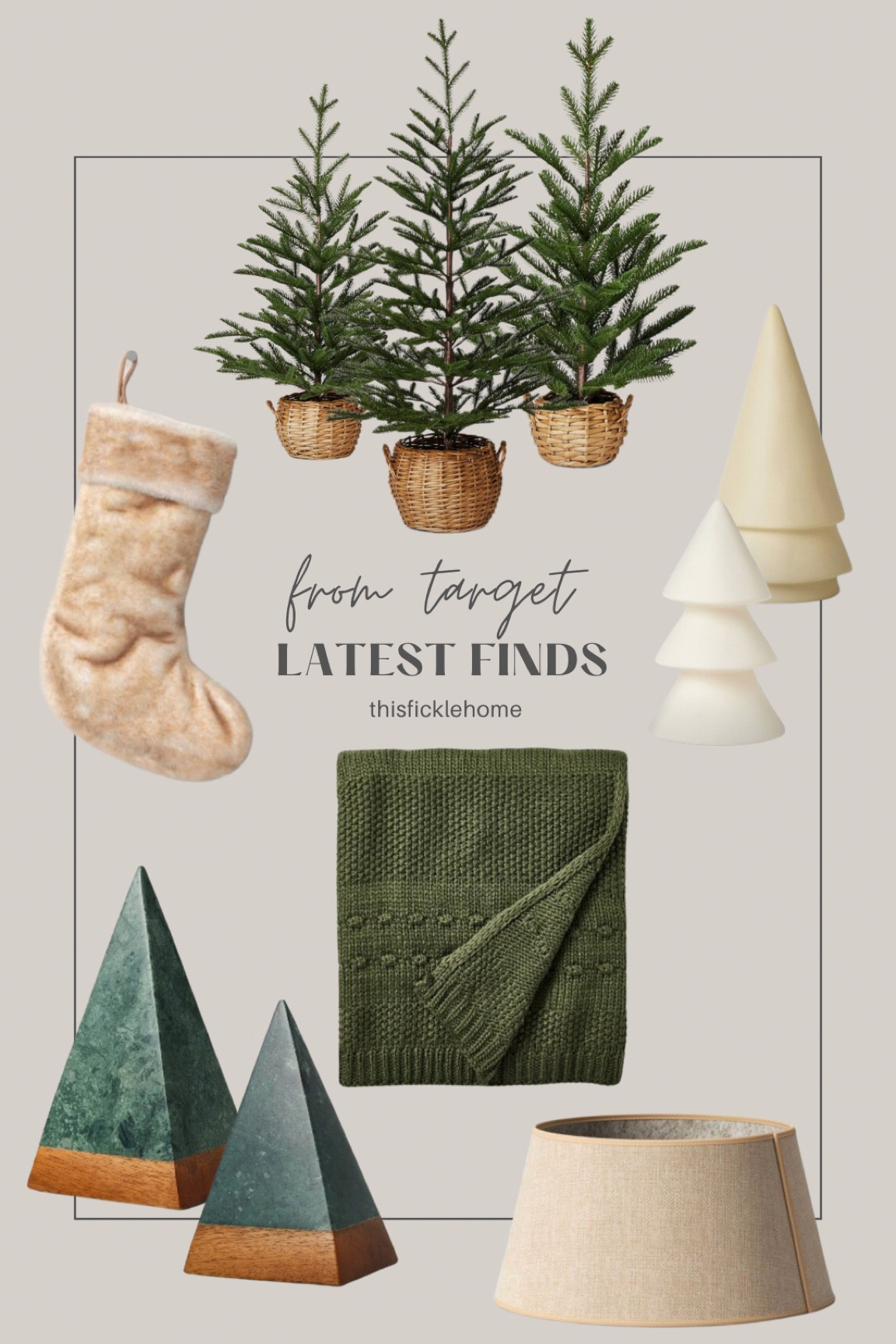 Faux fur stocking, small Christmas tree in basket, marble tree decorative object, green throw blanket, ceramic Christmas tree, Christmas tree collar.

#LTKHoliday #LTKhome #LTKSeasonal