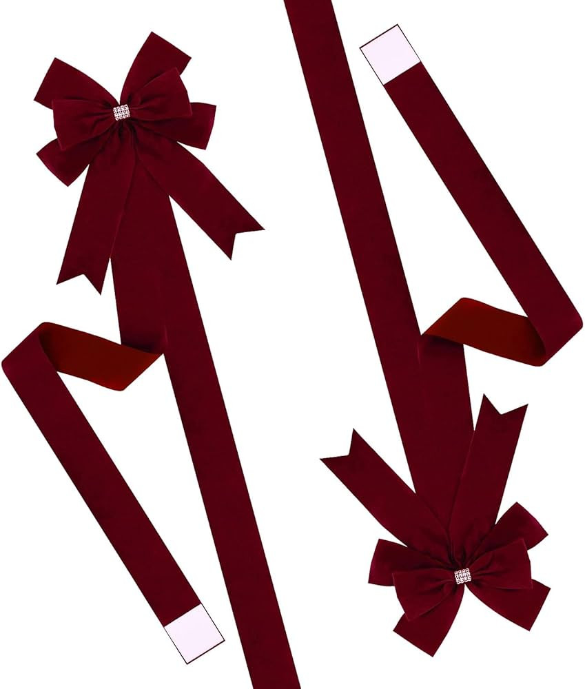 6 Pieces Christmas Cabinet Bows Adjustable Straps Large Burgundy Velvet Cabinet Door Bows for Xma... | Amazon (US)