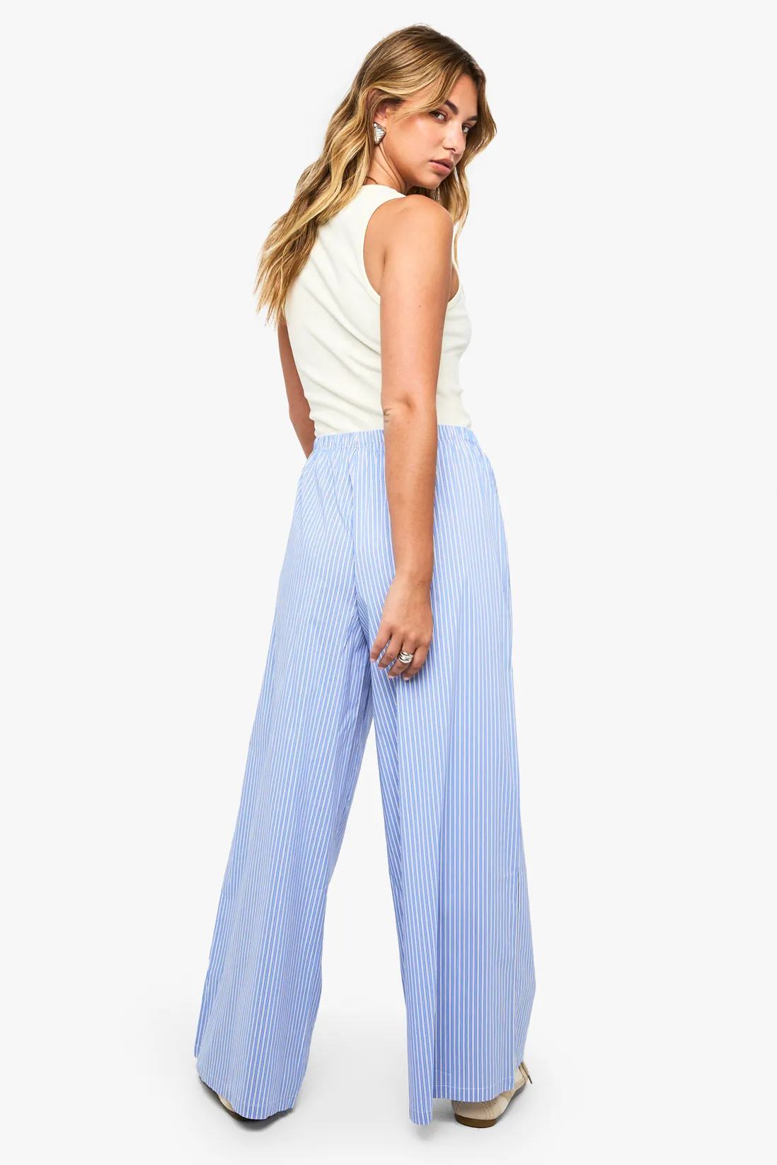 Stripe Button Detail Wide Leg Trousers | boohoo (US & Canada)