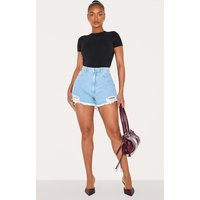 PRETTYLITTLETHING Shape Bleach Wash Ripped Denim Shorts, Bleach Wash | PrettyLittleThing UK