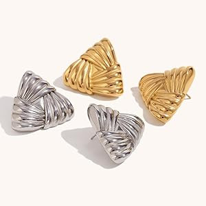HINSD Striped Stud Earrings Flow Teardrop/Triangle/Petal Shaped, Unique Cast Stripe Fashion Perso... | Amazon (US)