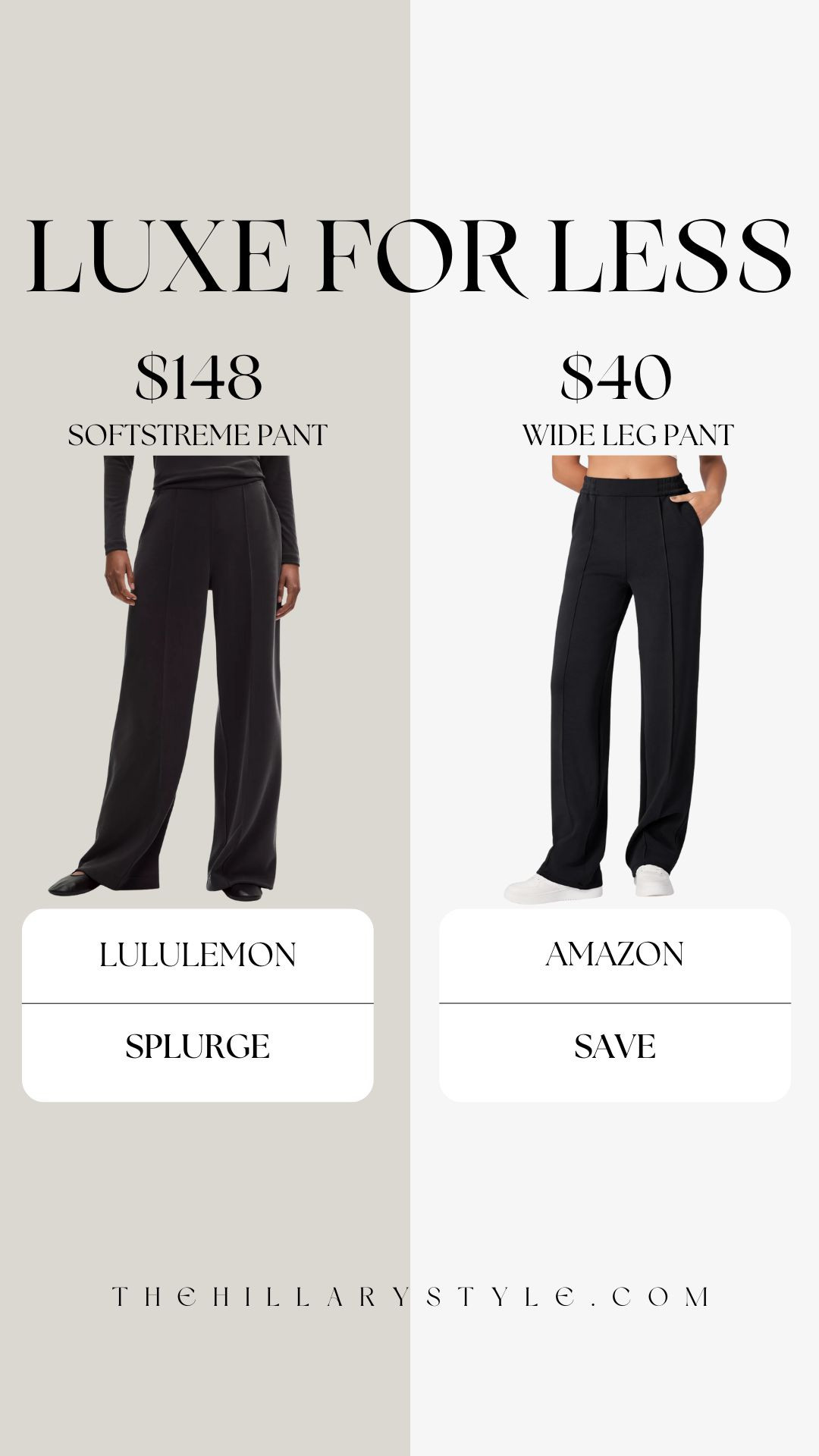 Found! The Best Amazon Dupe for Lululemon Softstreme Pants

Stop spending $130+ on one pair of pants! 🛑 I finally found the ultimate Amazon look for less for the viral Lululemon Softstreme high-rise pants. These have that same signature brushed peach-fuzz finish, a flattering wide-leg silhouette, and a super comfy wide waistband. They are buttery soft, machine-washable, and perfect for your clean girl aesthetic or a cozy travel outfit. Whether you're heading to Pilates or just running errands, these Amazon fashion finds give you the luxury look without the luxury price tag. 
#TheHillaryStyle #AmazonFinds #AmazonFashion #LookForLess #LululemonDupe #SoftstremeDupe #AthleisureStyle #AmazonMustHaves #ActivewearDupe #BudgetFashion #PinterestStyle #LTKunder50 #WideLegPants #TravelOutfit #CleanGirlAesthetic #AffordableLuxury 

 

#LTKootd #LTKActive #LTKFindsUnder50