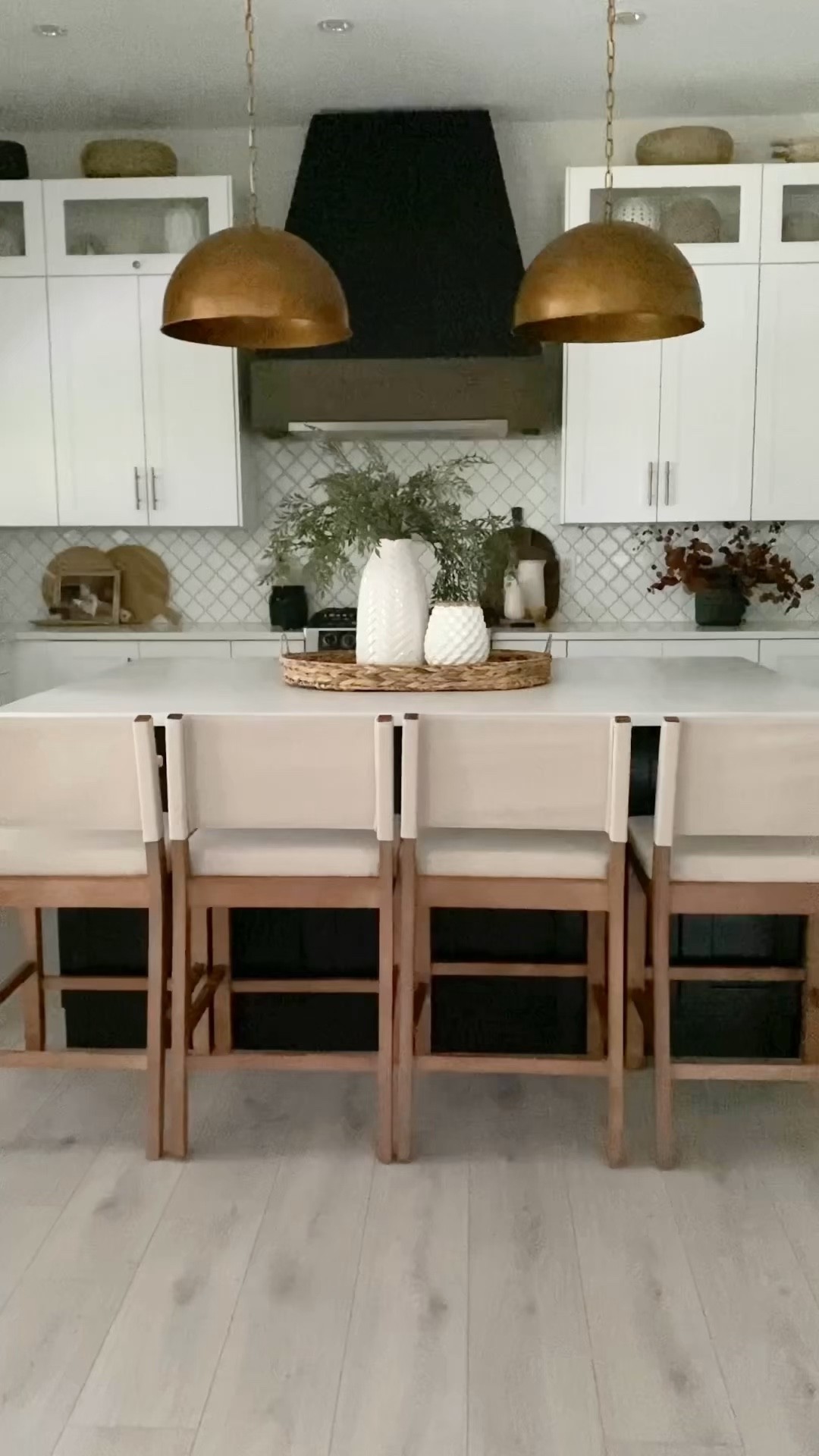 New additions to my kitchen! 
Wood stools, pendants, woven tray, vase 

#LTKhome