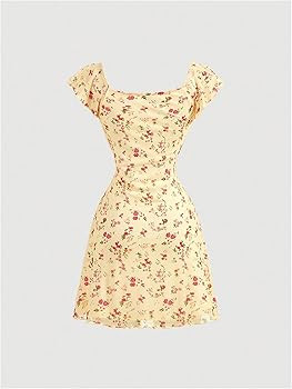 SOLY HUX Women's Vintage Floral Dress Summer Cap Sleeve Mini Dresses Going Out Beach Short Dress | Amazon (US)