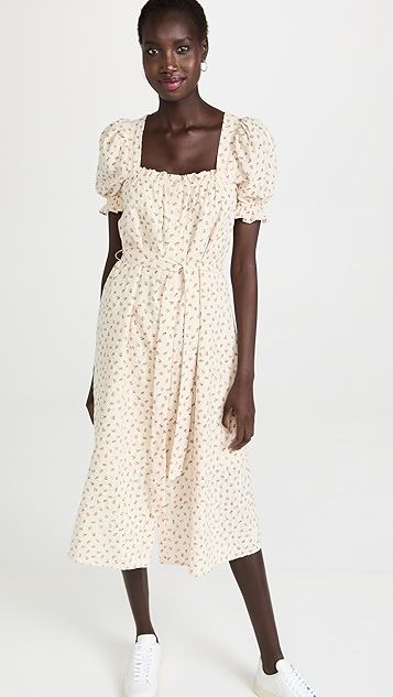 Floral Midi Dress with Short Puff Sleeves | Shopbop