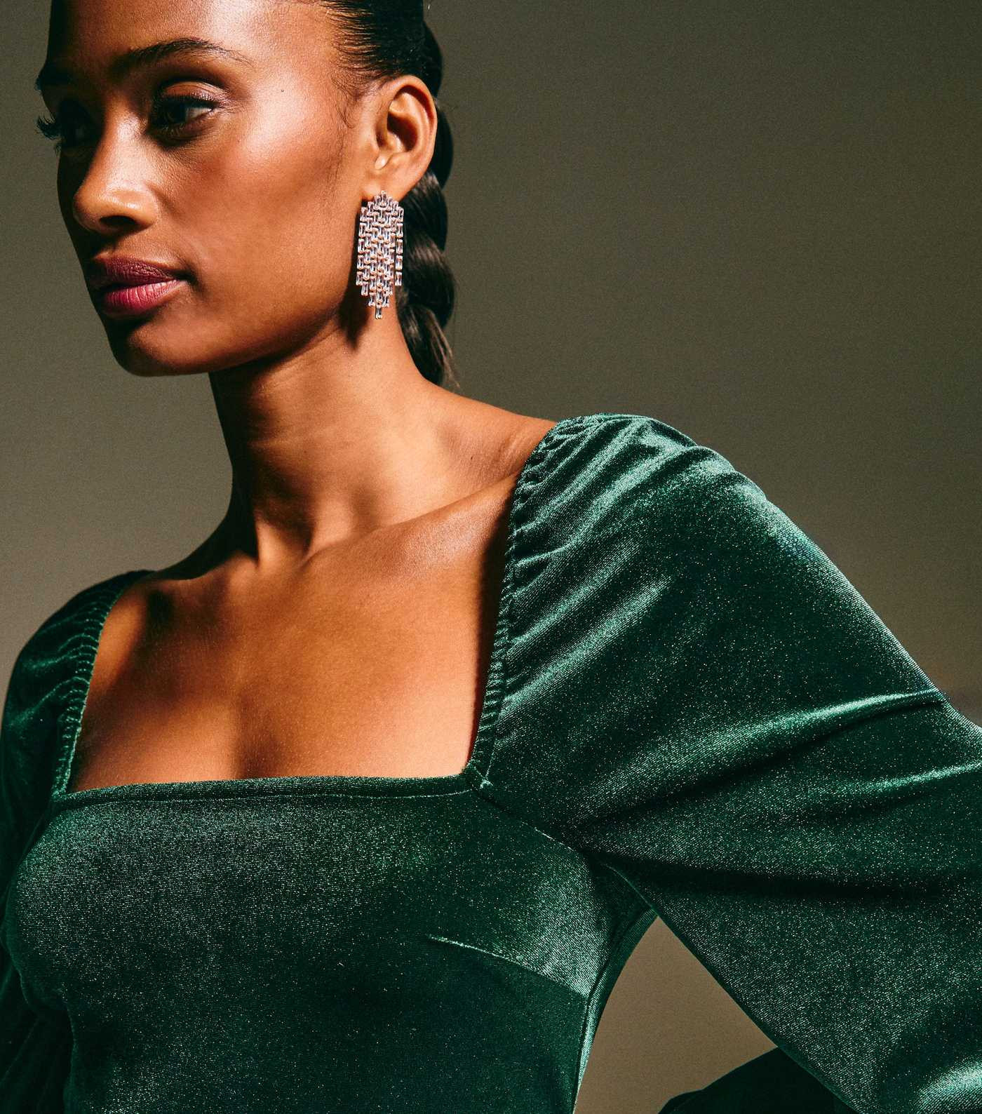 Dark Green Velvet Square Neck Mini Dress | New Look | New Look (UK)