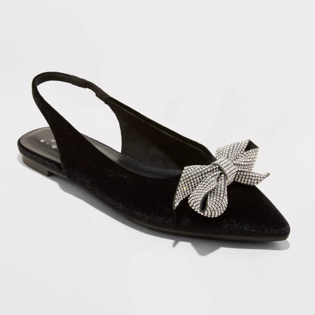 Women's Ophelia Rhinestone Bow Velvet Slingback Ballet Flats with Memory Foam Insole - A New Day... | Target