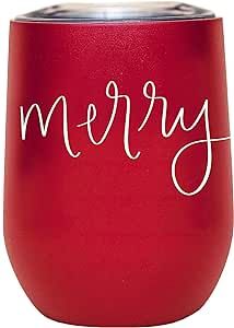 Sweet Water Decor Merry Metal Wine Tumbler | 12oz Stainless Steel Insulated Stemless Wine Cup Wit... | Amazon (US)