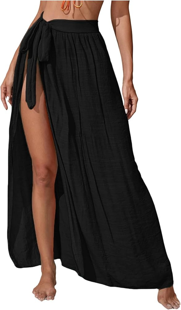 GORGLITTER Women's Tie Beach Skirt Cover Up Wrap Skirt Sarong Swimwear Long Swimsuit Coverup | Amazon (US)