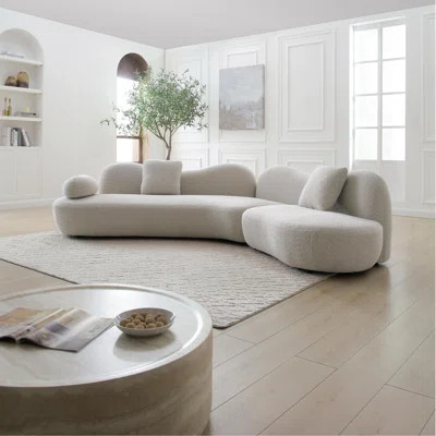 Modern Curved Modular Sofa, Boucle 5-Seater Sofa For Living Room, Bedroom, Crescent Shape And Butterfly Backrest Make The Whole Space Full Of Curves, | Wayfair North America