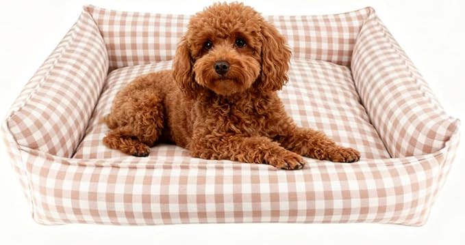 Cute Gingham Dog Bed for Small Dogs with Removable Cover All-Season Washable Plaid Dog Lounger fo... | Amazon (US)