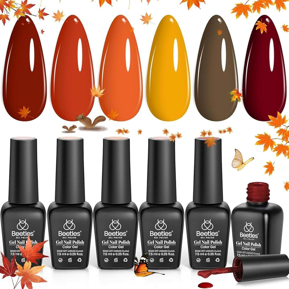 Beetles Fall Gel Nail Polish Set - 6 Colors Burgundy Red Orange Yellow Brown Gel Polish Kit for N... | Amazon (US)