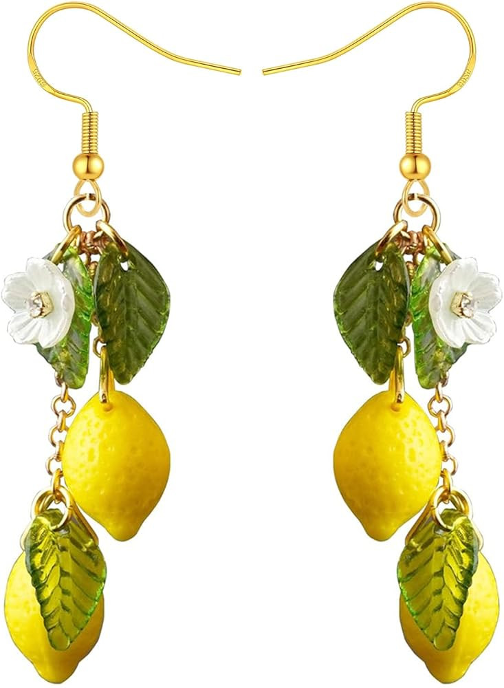 Lemon Earrings for Women, Strawberry Earrings for Women, 925 Sterling Silver Hypoallergenic Dangl... | Amazon (US)