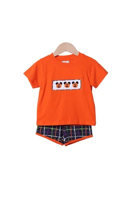 Smocked Pumpkin Mouse Plaid Short Set | The Smocked Flamingo