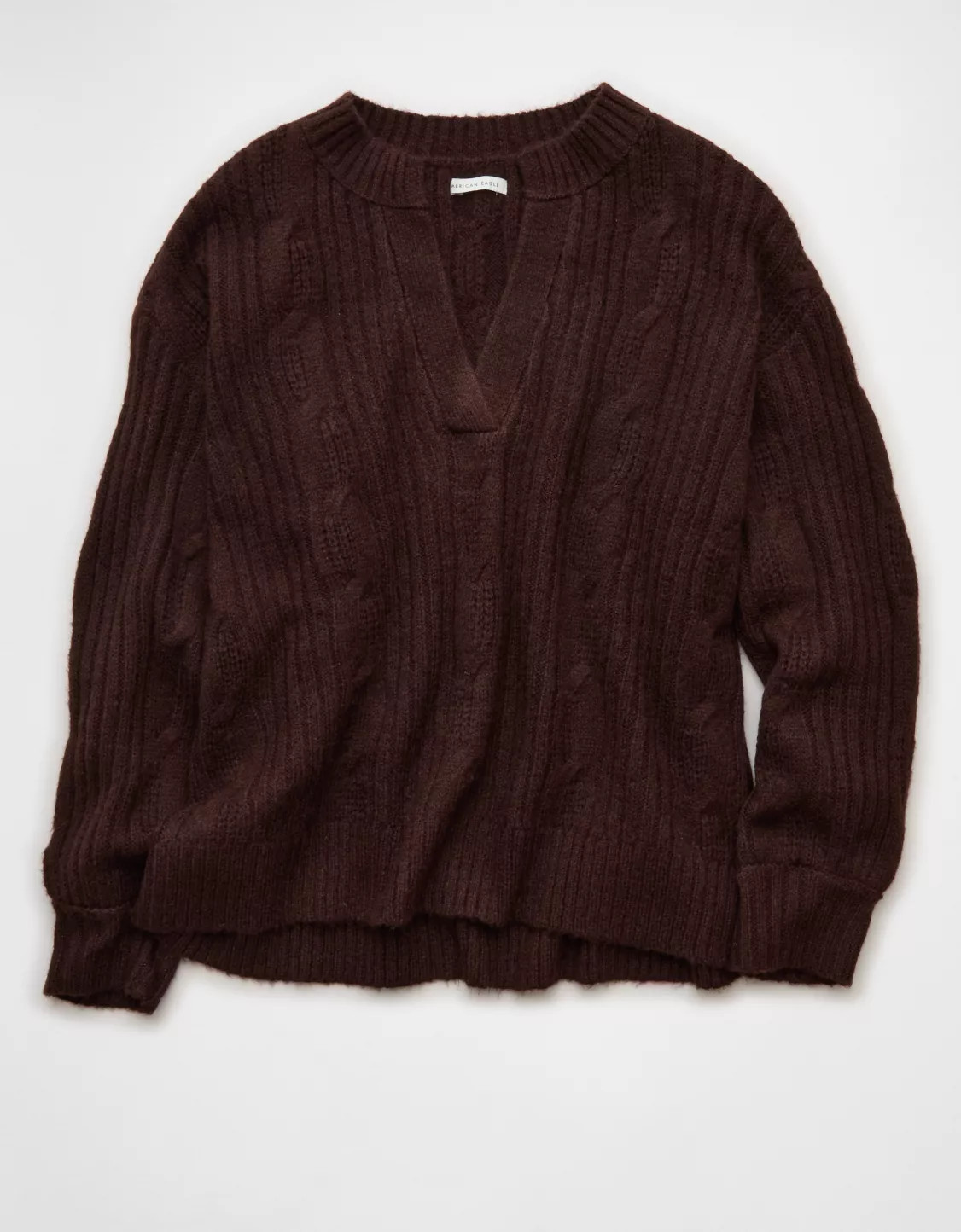 AE Whoa So Soft Notch Neck Cable Sweater | American Eagle Outfitters (US & CA)