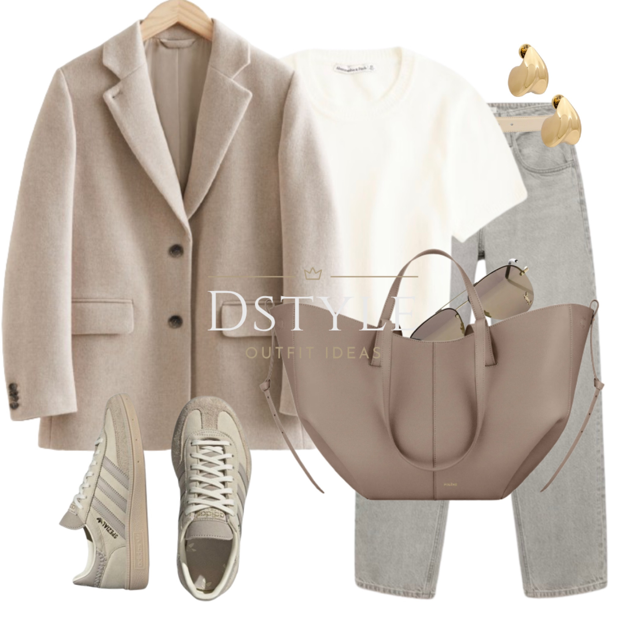 Beige wool blazer, cream short sleeved sweater, sweater tee, grey balloon jeans, cream Adidas Spezial, Polene Cyme textured taupe bag

#LTKShoeCrush #LTKWorkwear #LTKStyleTip