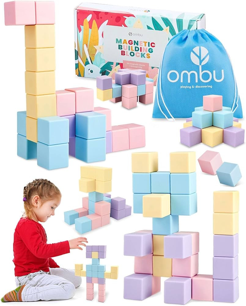 OMBU Magnetic Building Blocks for Kids Ages 3-5 & Above, 28-Pcs 3D Kids Blocks, Magnetic Cubes, M... | Amazon (US)