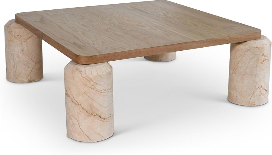 Meridian Furniture Ferrara Beige Genuine Marble and Solid Oak Wood Coffee Table | Amazon (US)