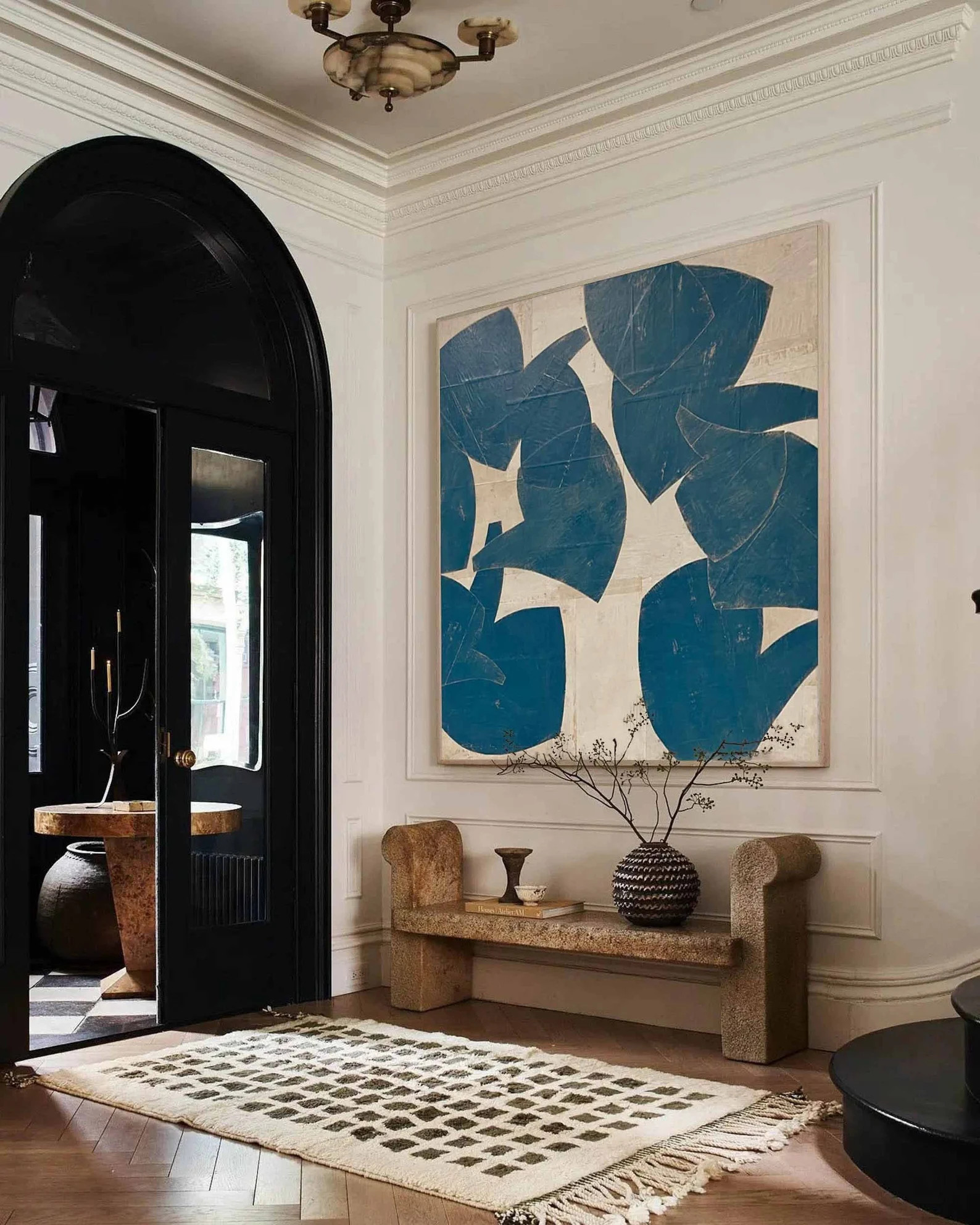 Blue Beige Organic Shape Wall Art Abstract Botanical Canvas Painting for Living Room Decor | Etsy (Global)