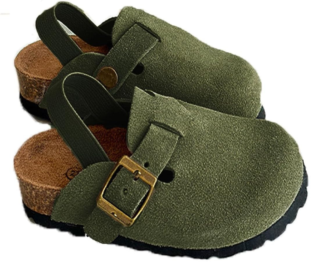 Kids Suede Clogs Toddler Clogs Boys Girls Sandals Cork Adjustable Buckle Mules | Amazon (US)