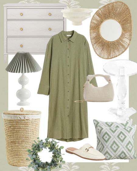 Woven and green home and fashion 👏🏼this dress is perfect for transitioning into Fall! 

Old navy, h&m, Amazon, mango, Amazon home, Amazon favorites, Amazon must haves, fashion finds, outfit, date night, mules, shoes, slides, green dress, tote, handbag, purse, woven hamper, dresser, nightstand, accent pillow, mirror, end table, wreath, decorative accessories, bedroom, living room, dining room, seasonal, modern home decor, neutral fashion

#LTKhome #LTKstyletip #LTKunder100