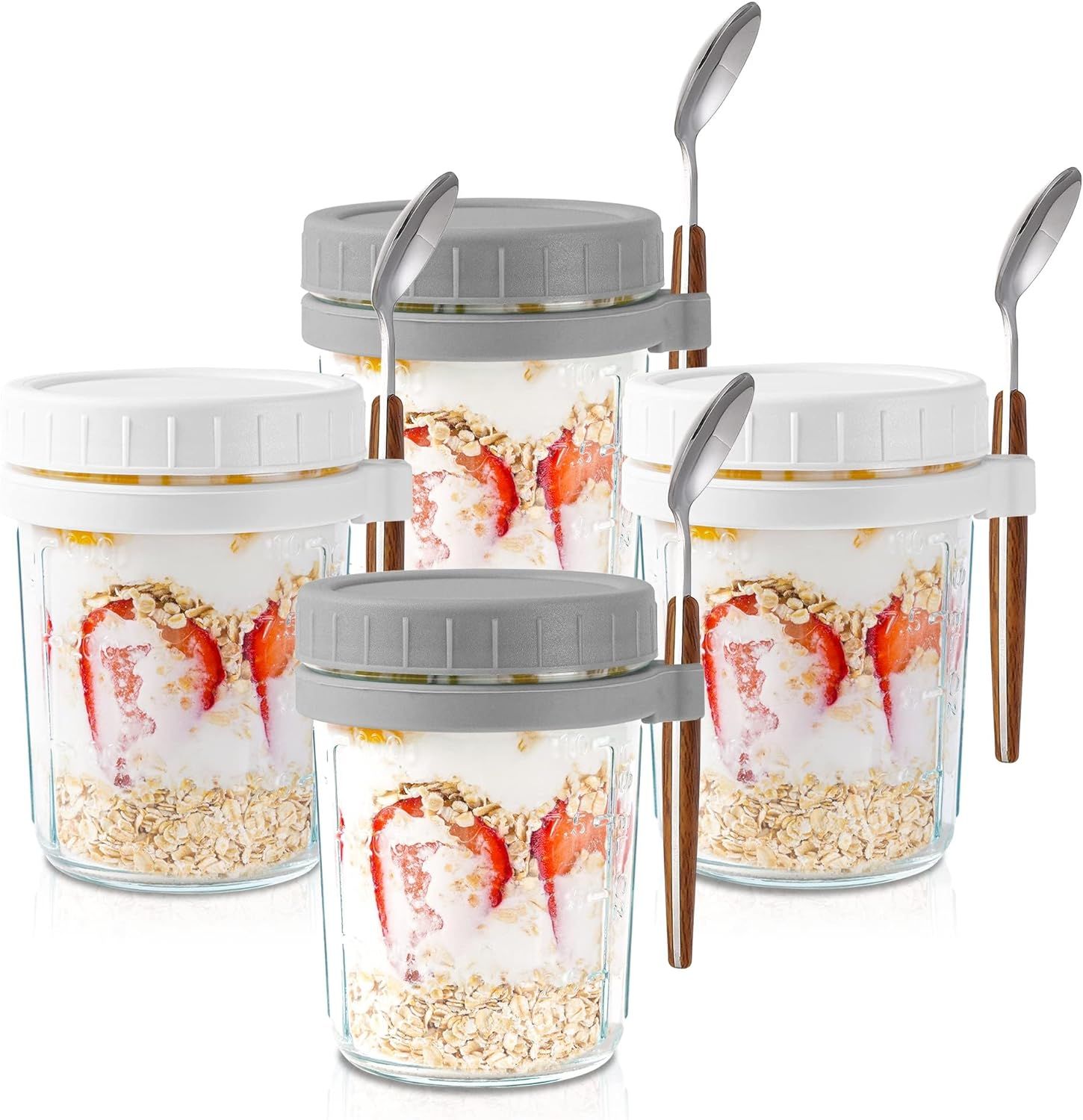 GUUTRY Overnight Oats Containers with lids and Spoons: 16 oz Mason Jars for Overnight Oats - 4 Pa... | Amazon (US)