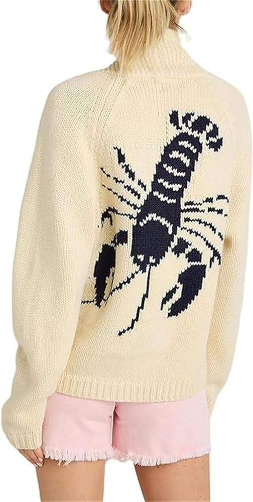 Womens Shawl Cardigan Lobster Sweater Long Sleeve Graphic Printed Button Down Vintage Knitted Chu... | Amazon (US)