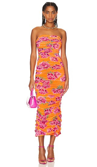 Farrah Dress in Orange & Pink Midi Cocktail Dress Midi Wedding Guest Dress Midi Summer Dress Midi | Revolve Clothing (Global)