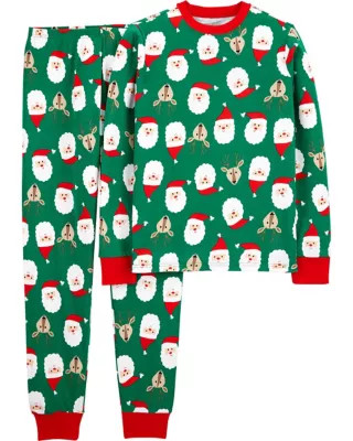 carter's® Adult Large 2-Piece Santa Face Organic Cotton Pajama Set in Green | Bed Bath & Beyond