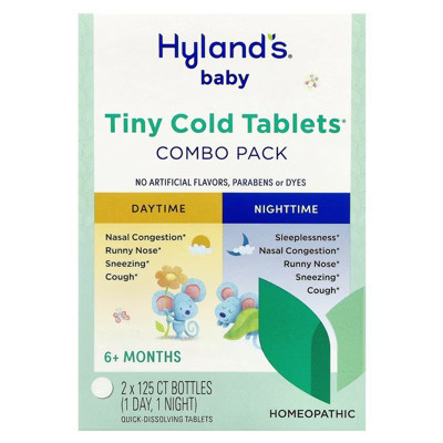 Hyland's Naturals Baby, Tiny Cold Tablets Combo Pack, Daytime/Nighttime, 6+ Months, 2 Bottles, 125 Quick-Dissolving Tablets Each | Target