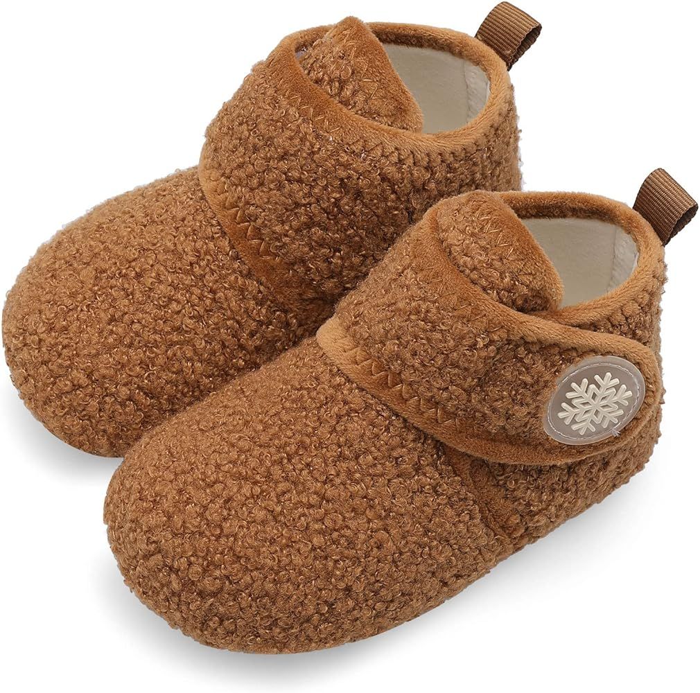 Scurtain Unisex Kids Toddler Slippers Socks Artificial Woolen Slippers with Non-slip Rubber Sole | Amazon (US)