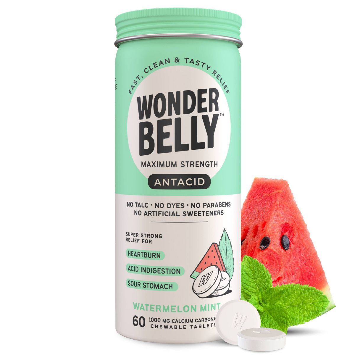 Wonderbelly Antacid 1000mg Chewable Heartburn Relief Tablets - Watermelon Mint - 60ct | Target