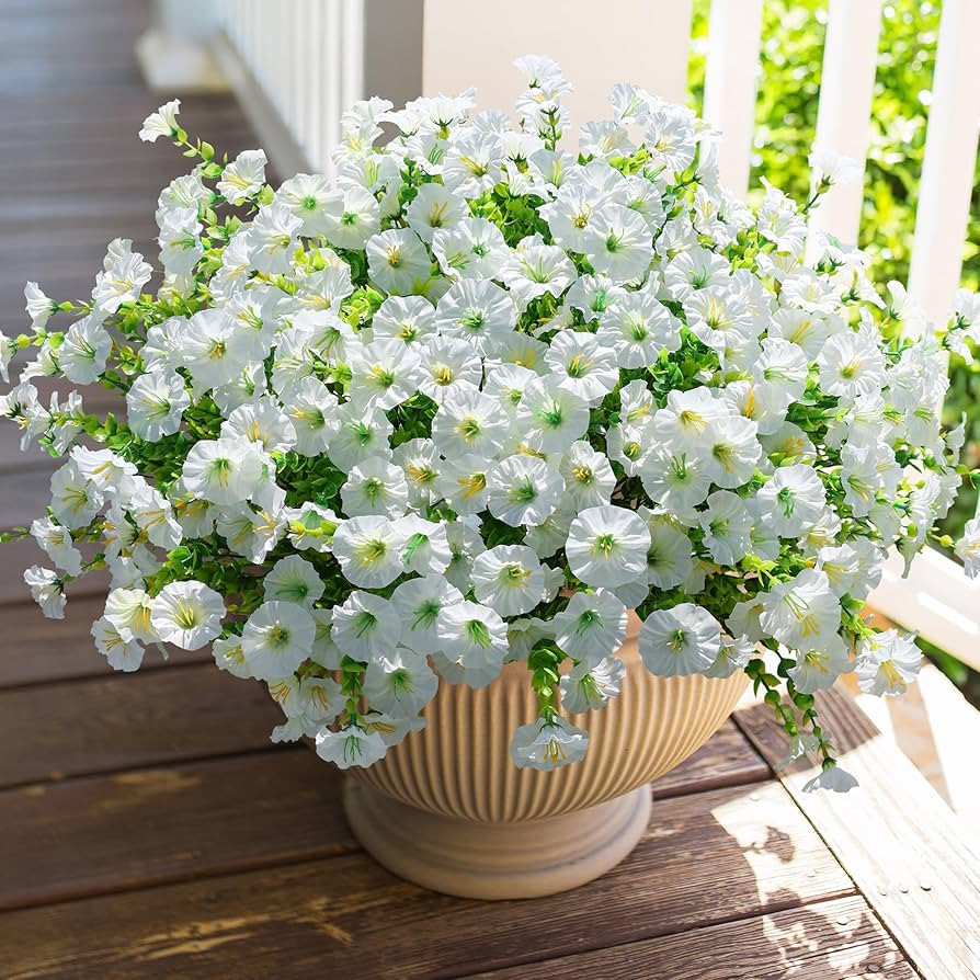 Artificial Flowers Plant for Outdoor Outside Spring Decoration, 12 Bundles Fake White Flowers Sil... | Amazon (US)