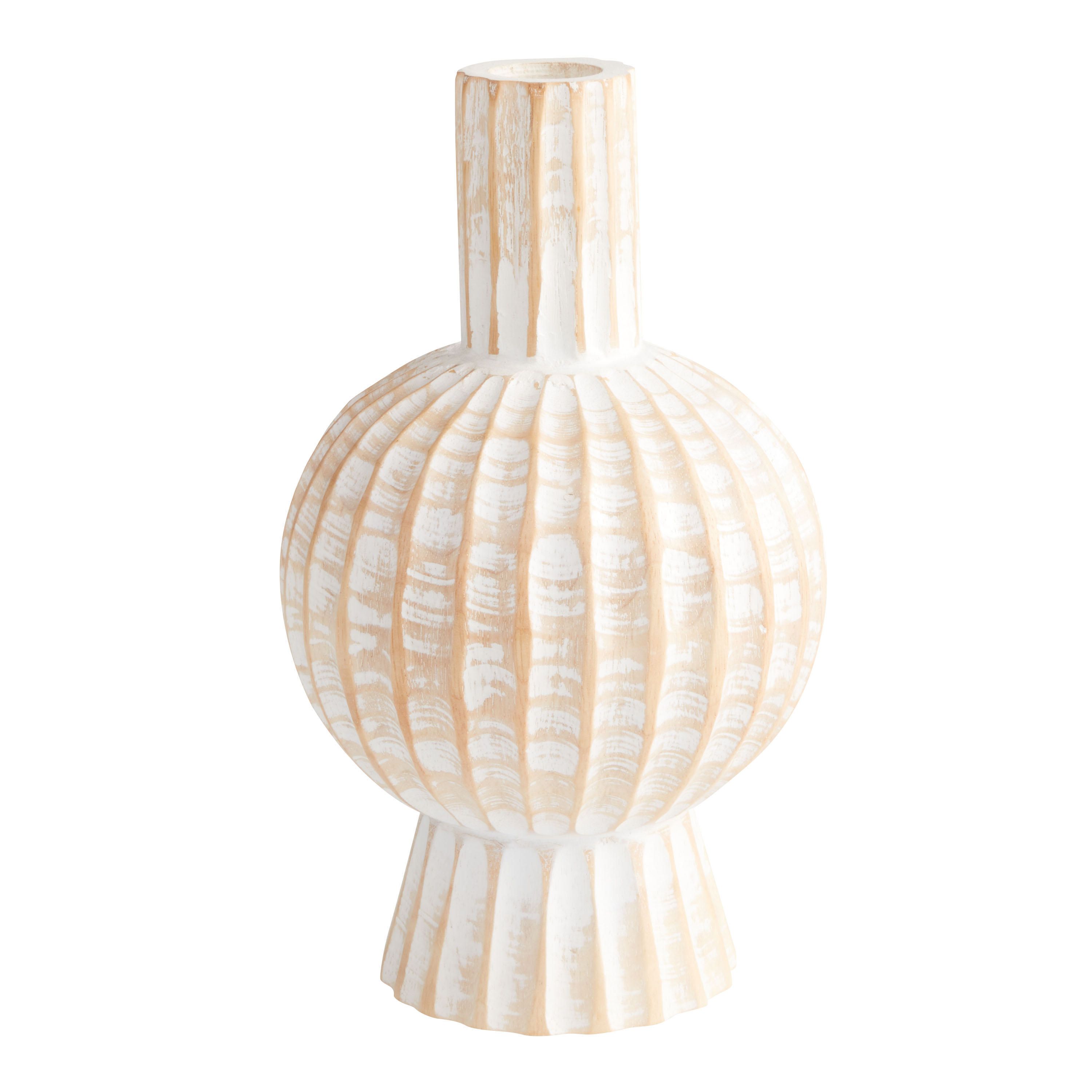 CRAFT Whitewash Carved Mango Wood Bulb Vase | World Market