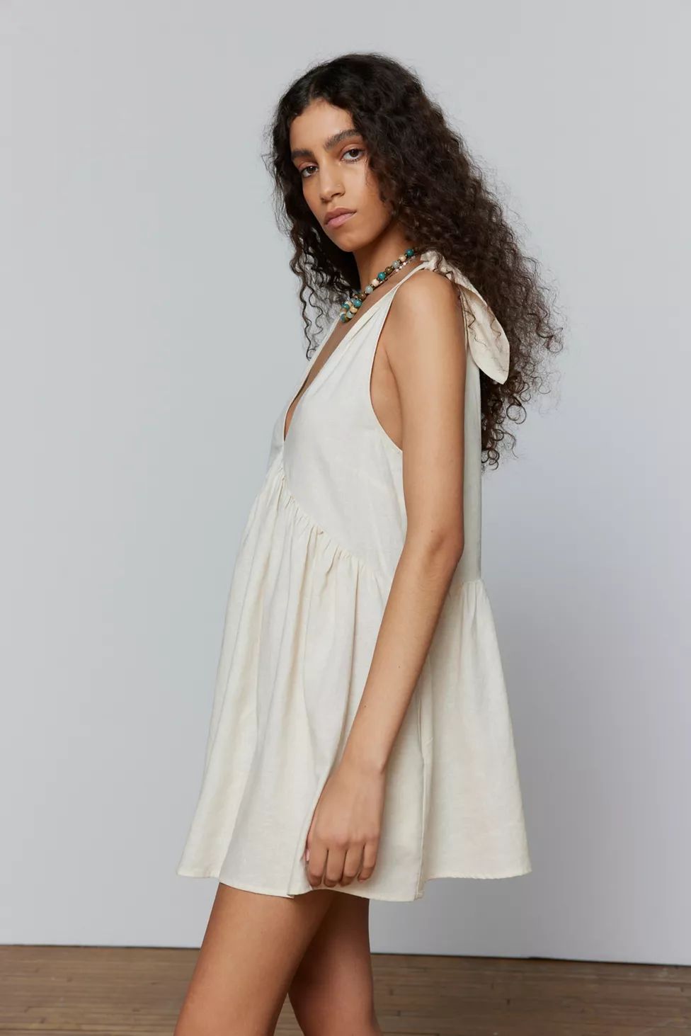 Urban Renewal Made In LA EcoVero™️ Linen Tie Shoulder Tunic Mini Dress | Urban Outfitters (US and RoW)
