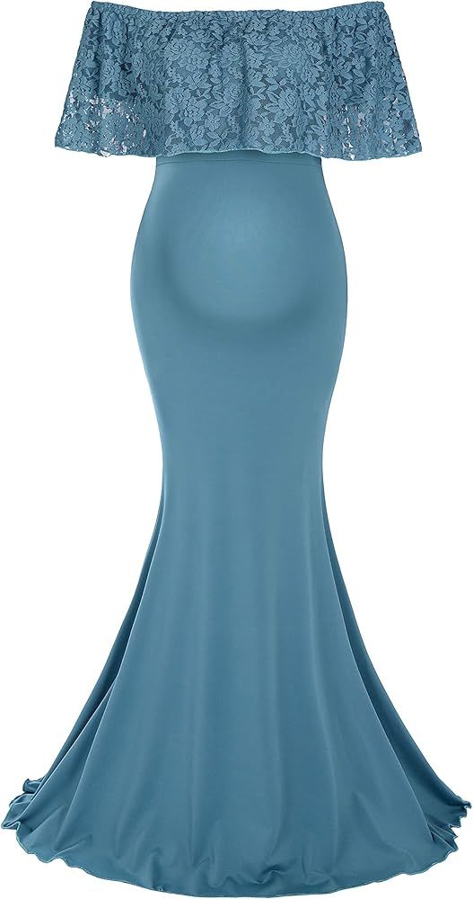 Molliya Maternity Long Dress Ruffles Lace Off Shoulder Stretchy Maxi Photography Dress | Amazon (US)