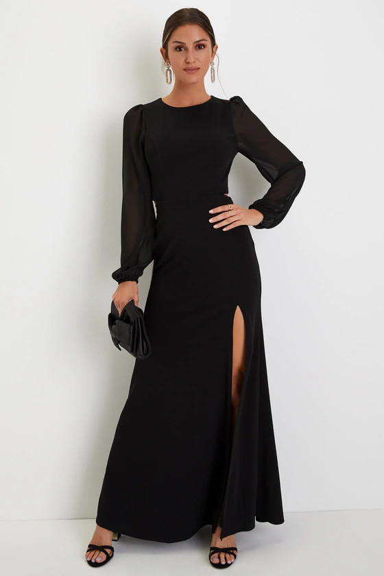Garden Bliss Black Cutout Long Sleeve Mermaid Maxi Dress | Lulus