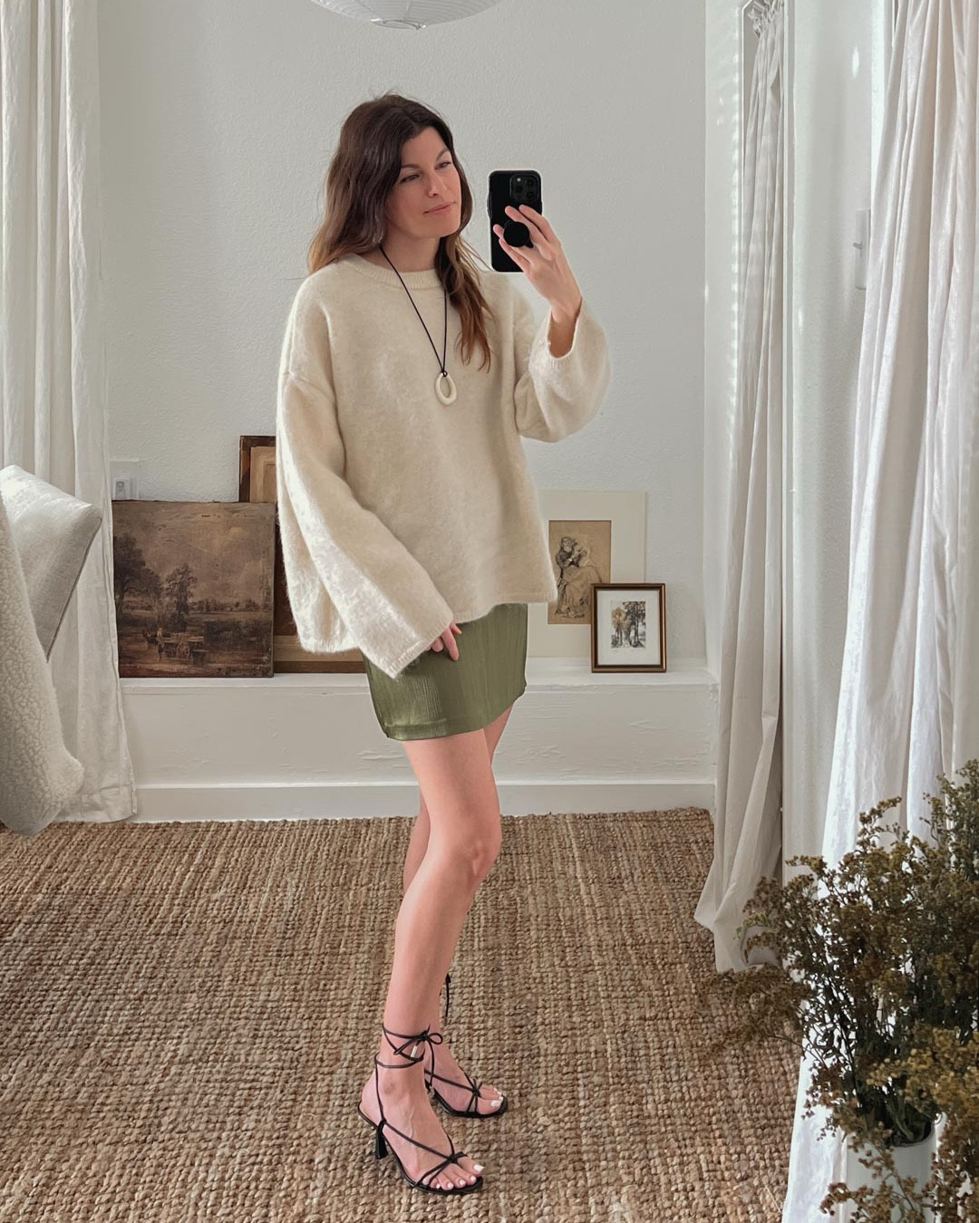 Fancy festive holiday look featuring a satin mini skirt and an oversized fuzzy sweater 

#LTKHoliday #LTKParties #LTKSeasonal