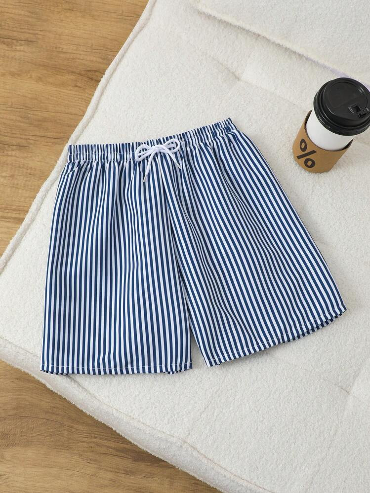 SHEIN Tween Boy Striped Swim Trunks, Ideal For Beach, Pool Parties In Summer Summer Holiday | SHEIN